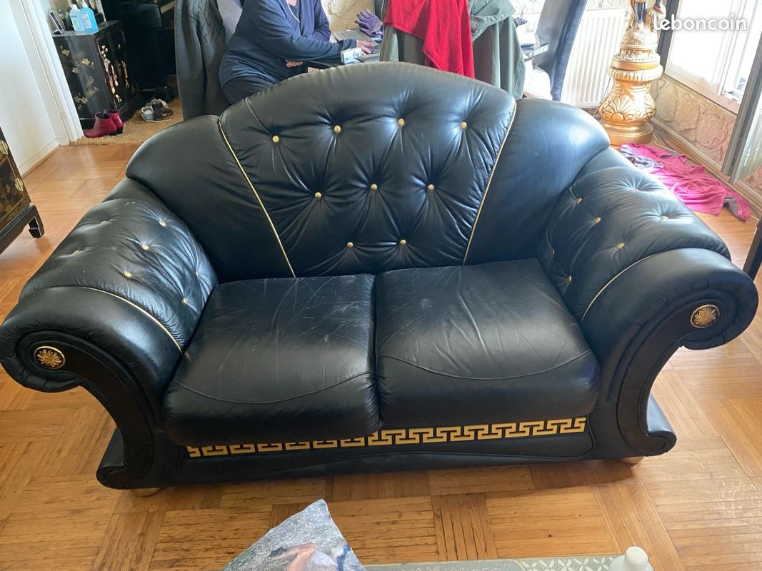 Canape cuir noir (image 1)