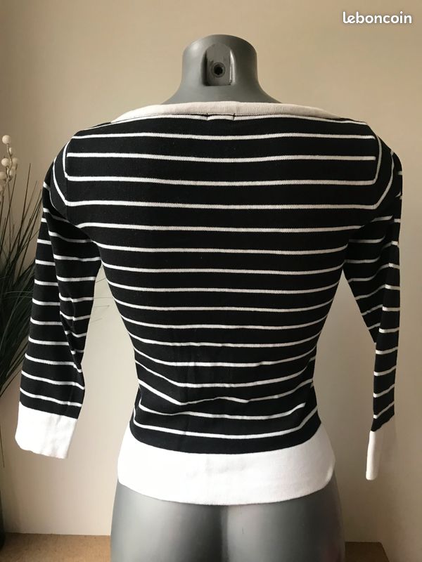 Veste gilet noir et blanc à rayures chic vintage Pull & Bear taille 36 (image 6)