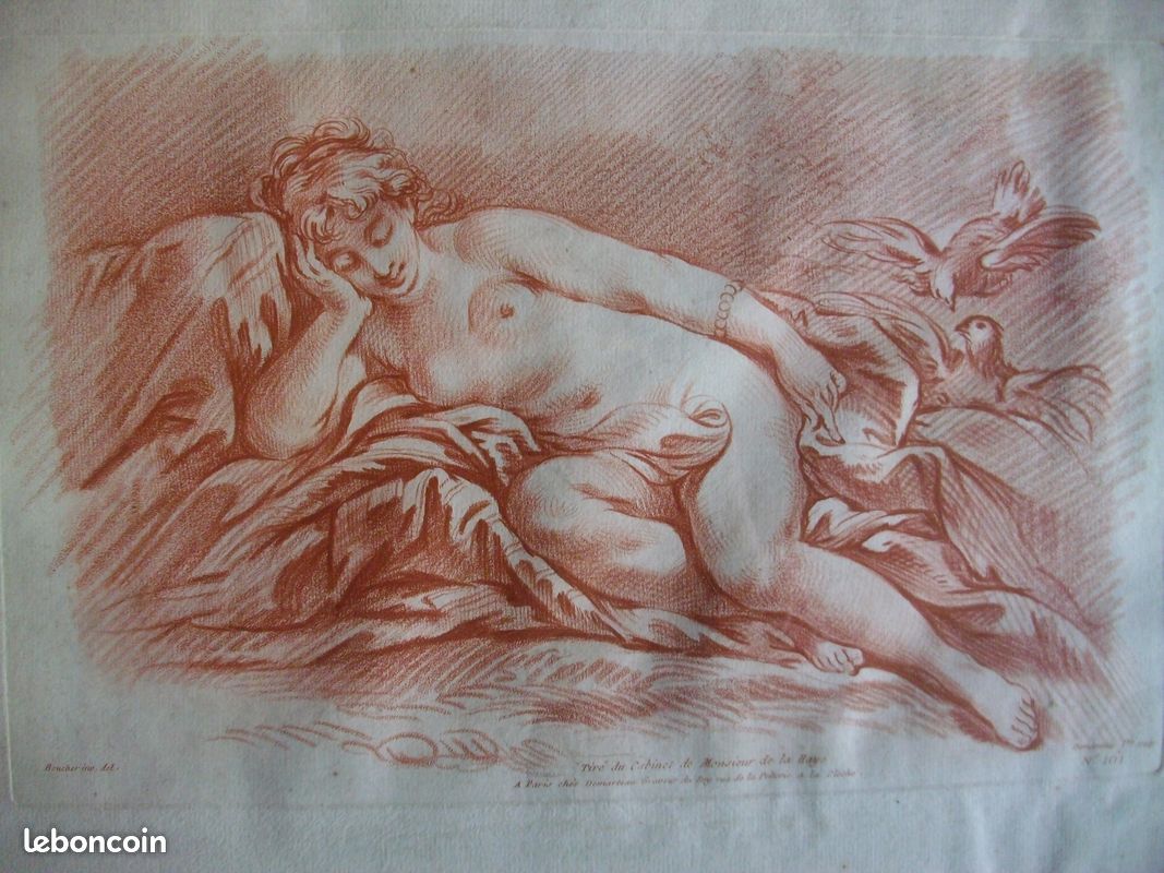 Tableau ancien Femme nue gravure F Boucher (image 2)