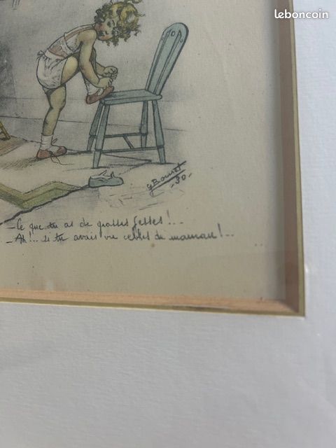 Charmante Illustration Ancienne Germaine Bouret 1930 Encadrée - Signée (image 3)