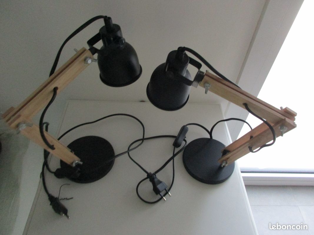 Lot de 2 Lampes de bureau "Architecte" bois/métal, NEUVES (image 1)