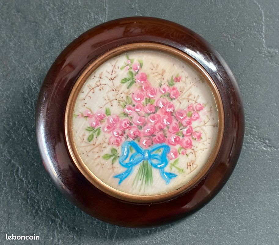 Broche bouquet de fleurs en émail vintage - Ton doré, strass bleus Bijoux fantaisie - France