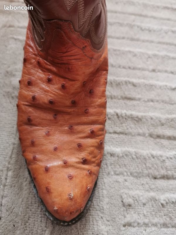 Bottes Santiags Autruche, Taille 43, Gris, Cuir, Occasion Style Mexicain Pour Homme