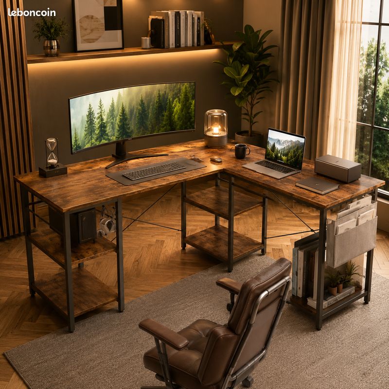Bureau avec hub électrique intégré golottes câbles USB Type-C rangement (image 2)