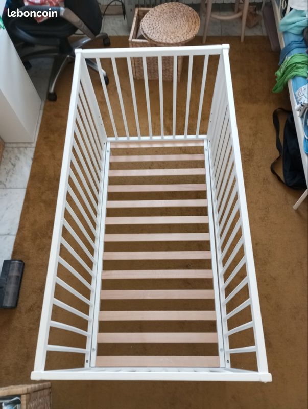 Lit bébé en bois 60*120 avec Matelas Tineo + tiroir sous lit (image 1)