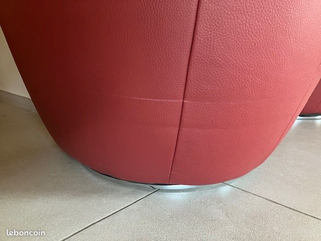2 Fauteuils Roche Bobois EDITO -cuir et tissu rouge6pivotants (image 4)