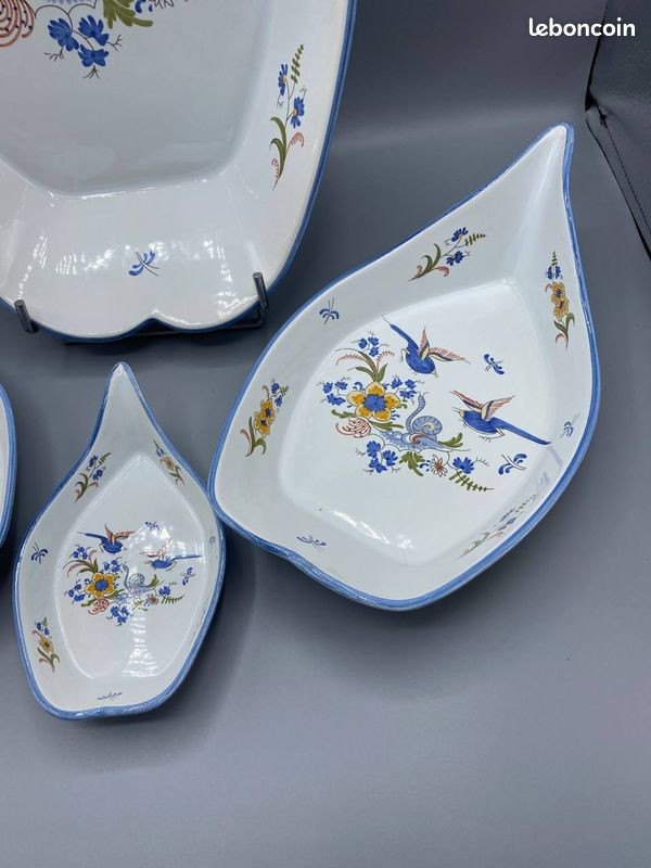 Ensemble 4 pièces gigognes faïence La Chapelle-des-Pots – Décor saintongeais oiseaux bleus (image 3)