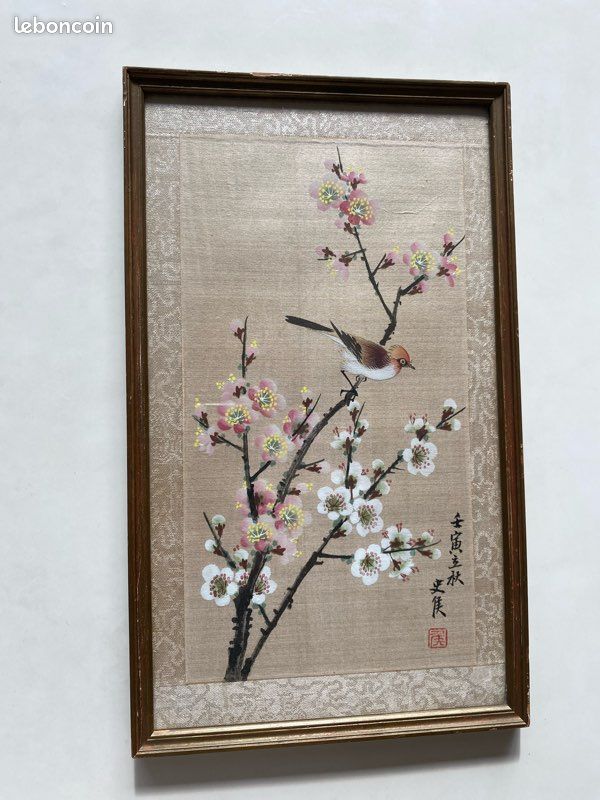 Peinture Sur Soie Asiatique - Œuvre D'art Traditionnel, Couleur Et Motifs Typiques
