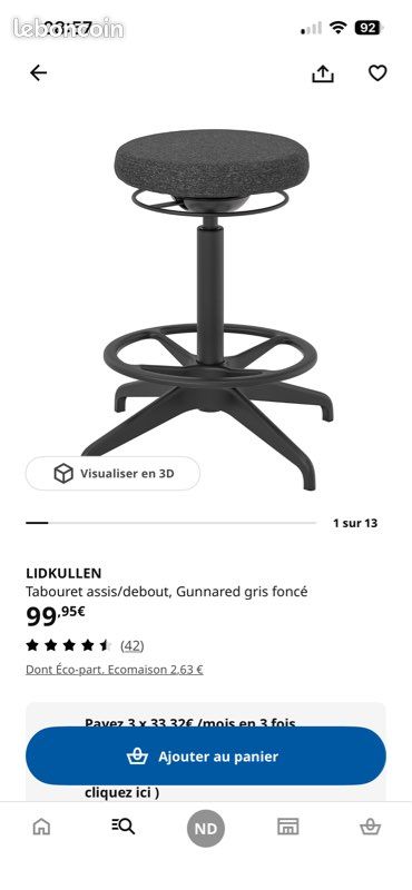 Tabouret assis debout IKEA likdullen (image 2)