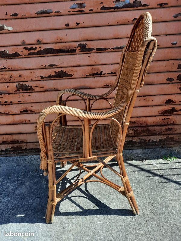 Ancien GRAND FAUTEUIL en ROTIN et CANNAGE Vintage Années 30s 40s Déco Maison Terrasse (image 6)