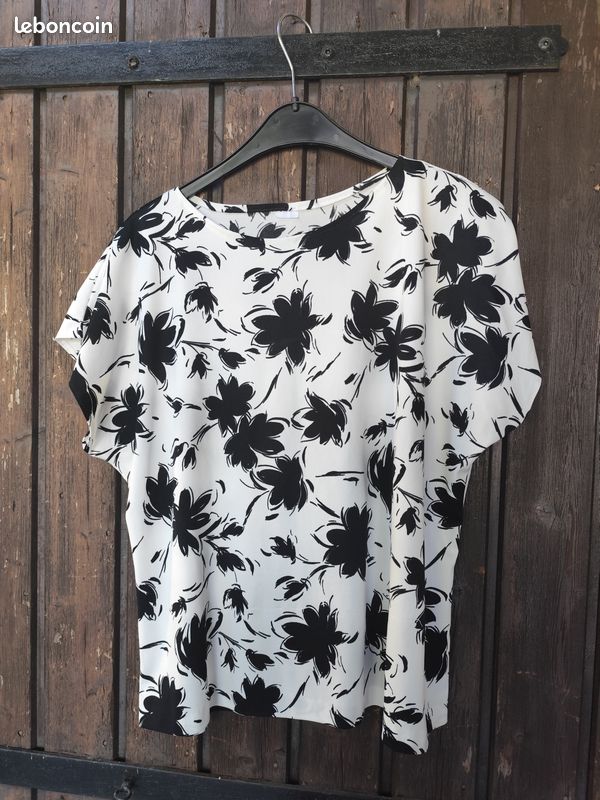 Tunique Haut Noir Et Blanc Taille 22 - Marque Agenda, En Viscose, Manches 3/4, Neuf Étiqueté