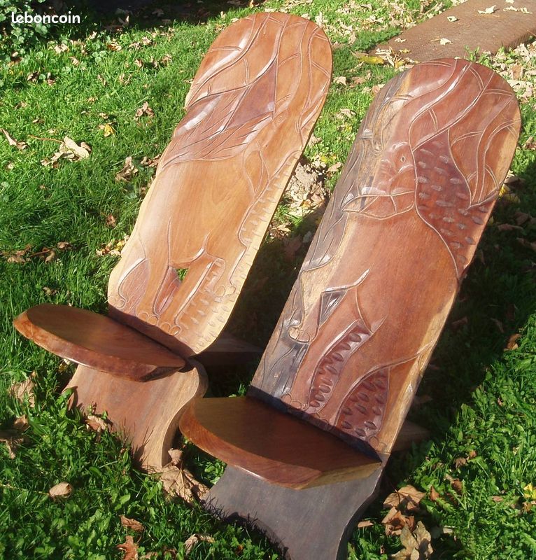 Chaises africaines artisanales motif éléphant - Lot de 2 (image 1)