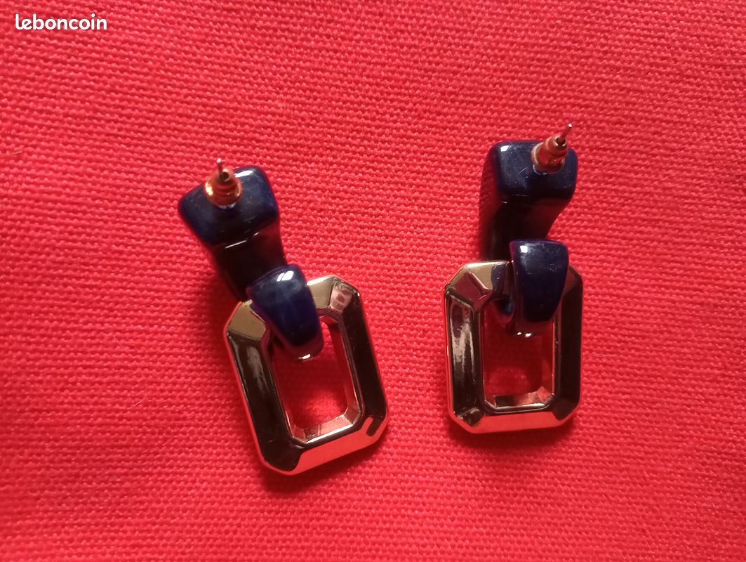 Boucles d'Oreilles Dorées/Bleu marine (image 3)