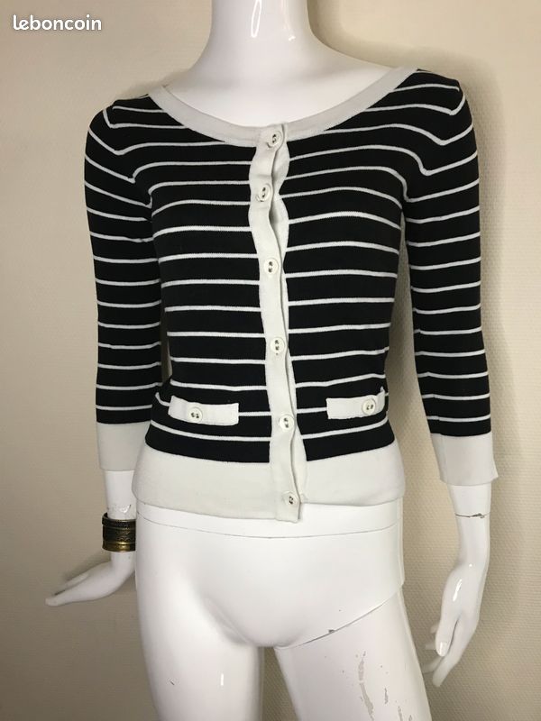 Veste gilet noir et blanc à rayures chic vintage Pull & Bear taille 36 (image 3)