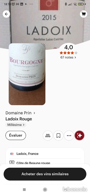 Vin Bourgogne - 2001 - domaine Prin (image 2)