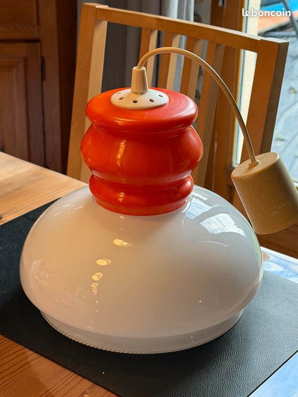 Lustre en opaline blanc et orange vintage (image 4)