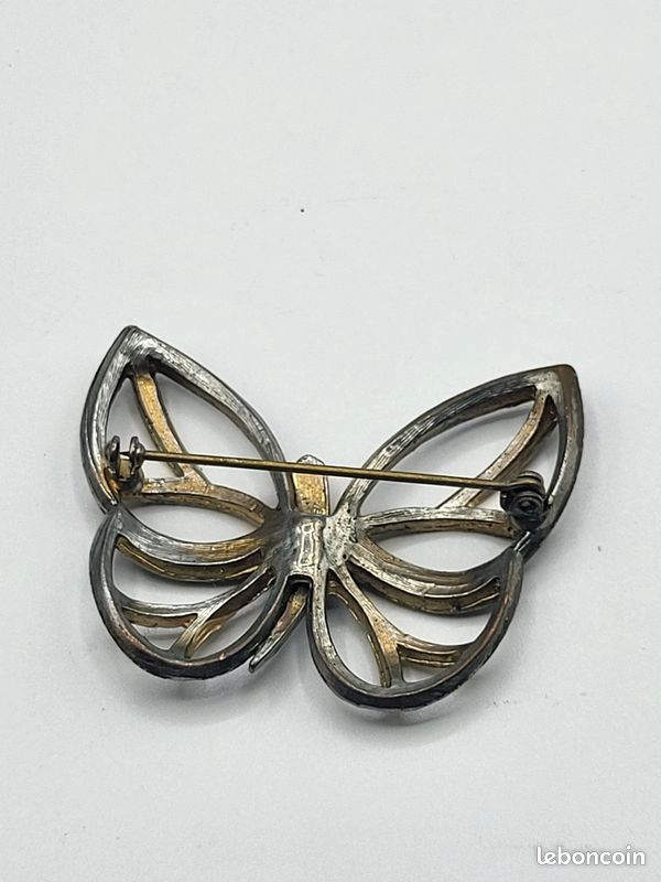 Broche nœud papillon vintage pré-noué en strass pour femme