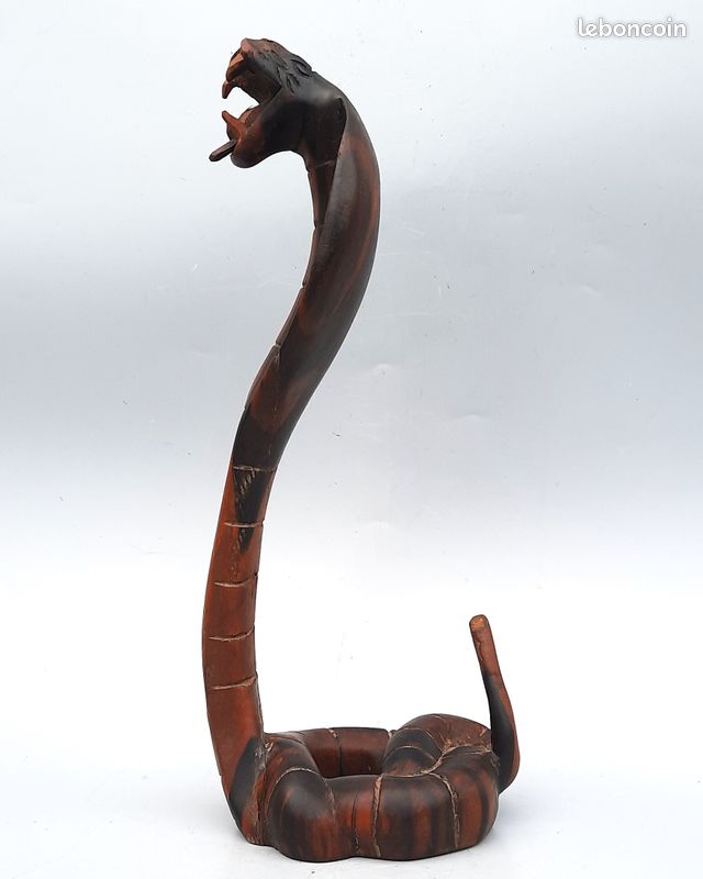 Buste Cobra En Bois Massif Vintage - Poids 1 Kg - Hauteur 30 Cm - Déco Maison