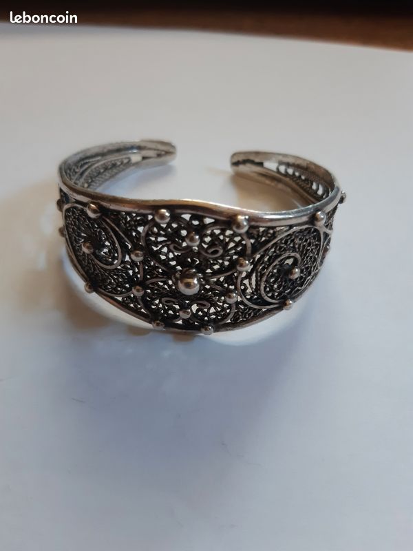 Bracelet Jonc En Argent Sterling 925 - Bijou Vintage Rigide Et Poinçonné - État Parfait