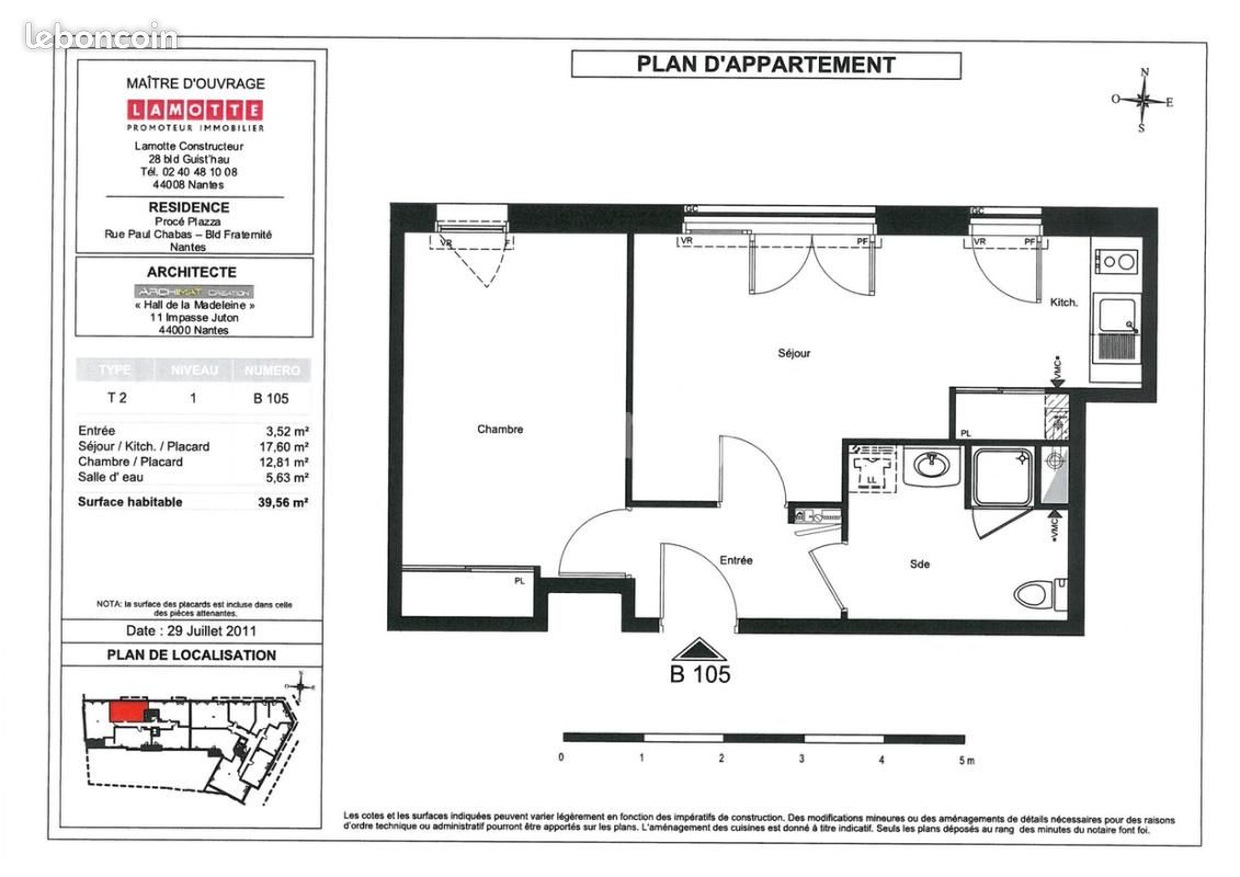 Appartement 2 pièces 39 m² · à Nantes · 39 m² · 664 €/mois