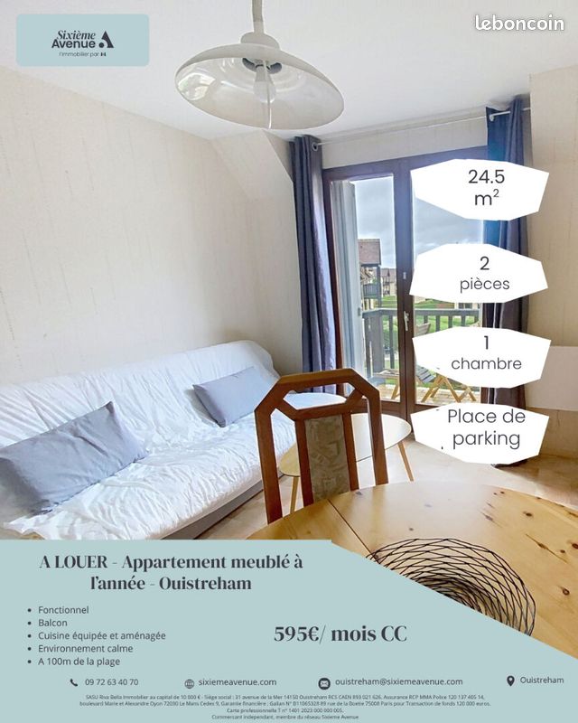 Appartement 2 pièces 24 m² · à Ouistreham · 24 m² · 595 €/mois