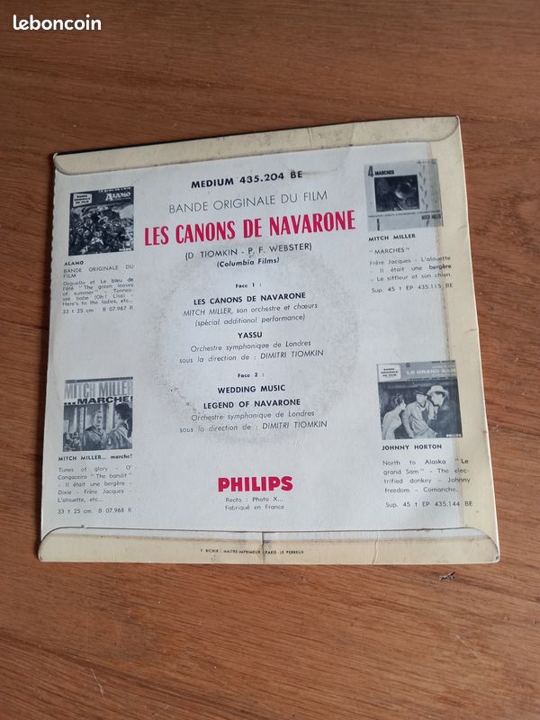 VINYLE 45 Tours d'origine Philips B.O du FILM LES CANONS DE NAVARONE Gregory PECK David NIVEN Anthony QUINN / bobp (image 2)