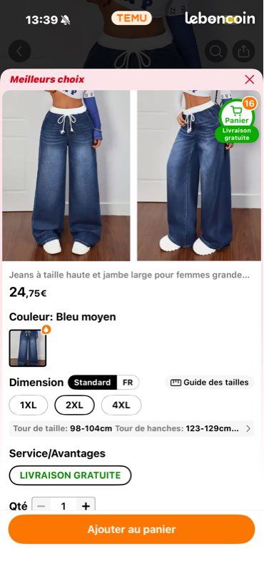 Lot de 2 pantalons femme 2XL – Neufs (Temu) (image 7)
