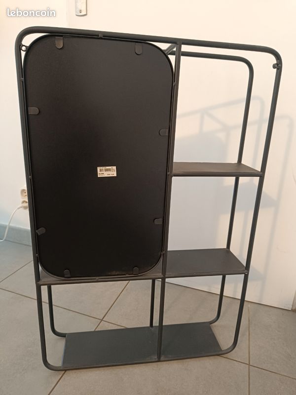 Étagère murale noire avec miroir à poser ou à fixer H76xL51xP12cm (image 2)