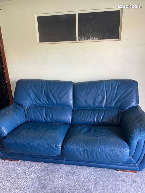 Canape cuir bleu (image 2)