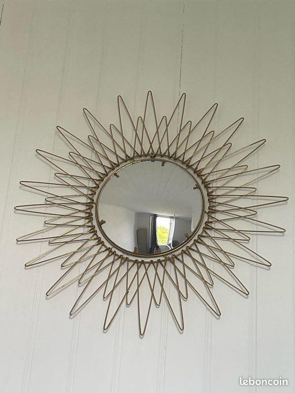 Rare grand Miroir Sorcière Vintage 1950 en laiton doré (image 4)