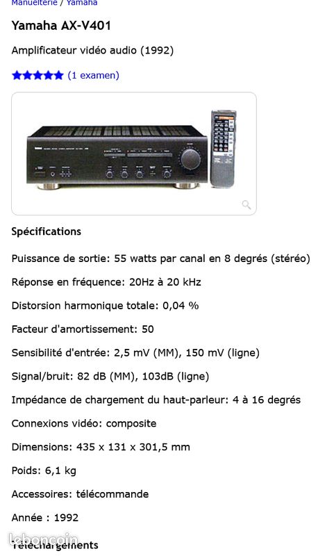 Ampli Yamaha AX-V401 ( Comme NEUF ) - Photo, audio & vidéo