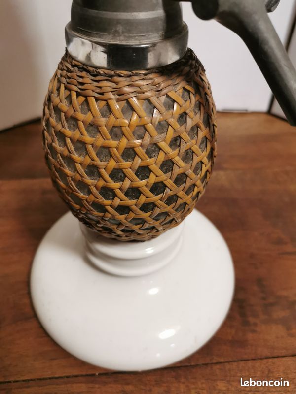 Ancien gazogène BRIET de 1900 en rotin tressé et faïence (image 3)