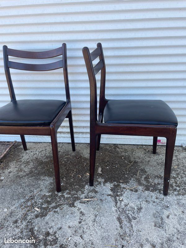 Paire de chaises design scandinave / danois ? Palissandre ? Assise en Skaï noir (image 3)