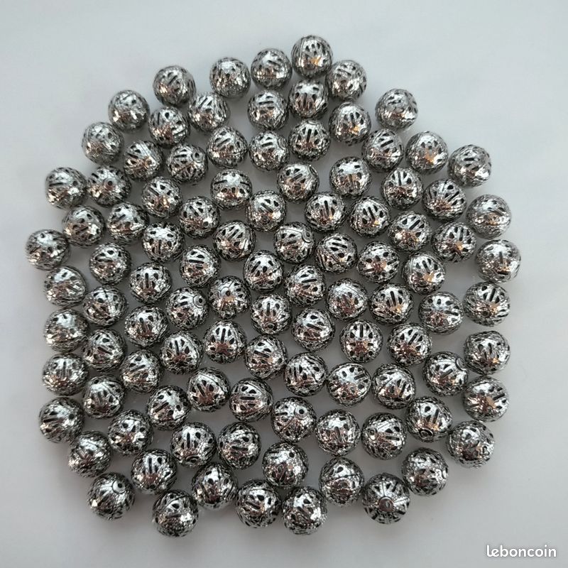 10 Perles Filigranes Argentées 10mm Avec Strass Multicolores - Lot Pour Création De Bijoux