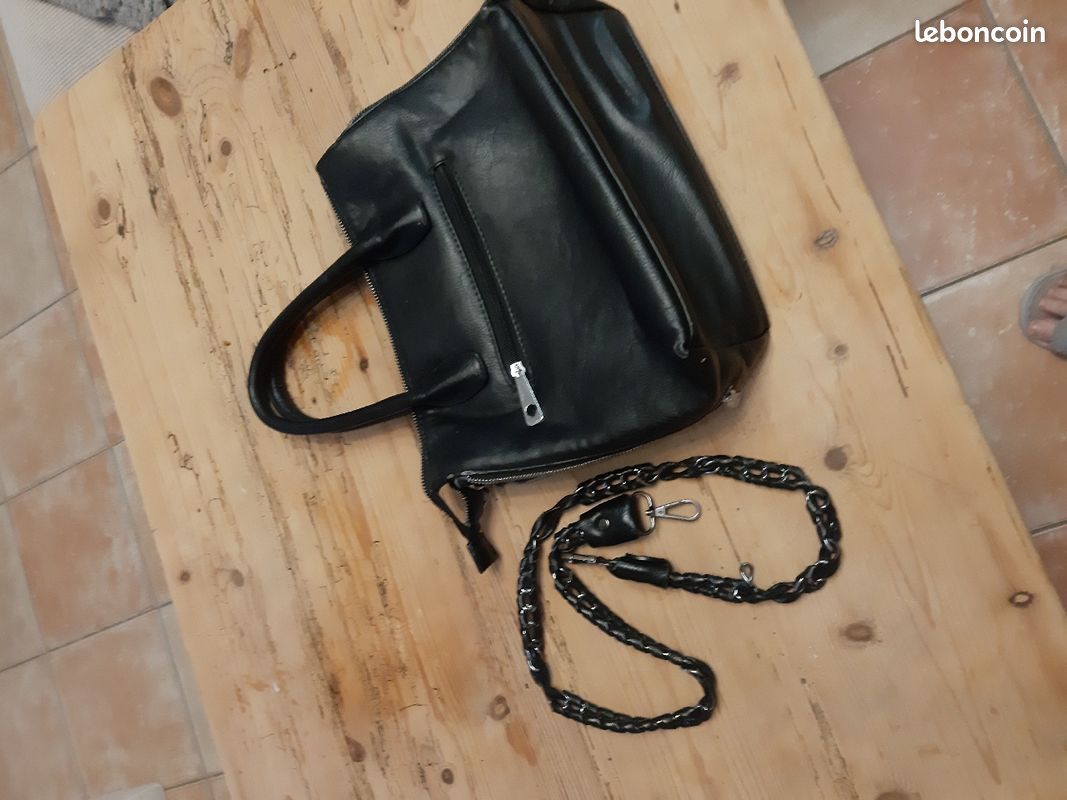 Sac cuir noir avec beaucoup de compartiments et poches à fermeture eclair (image 5)