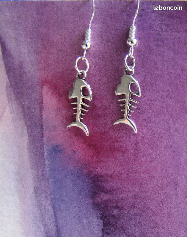 Boucles or neuves cr argent arêtes poisson creat (image 2)