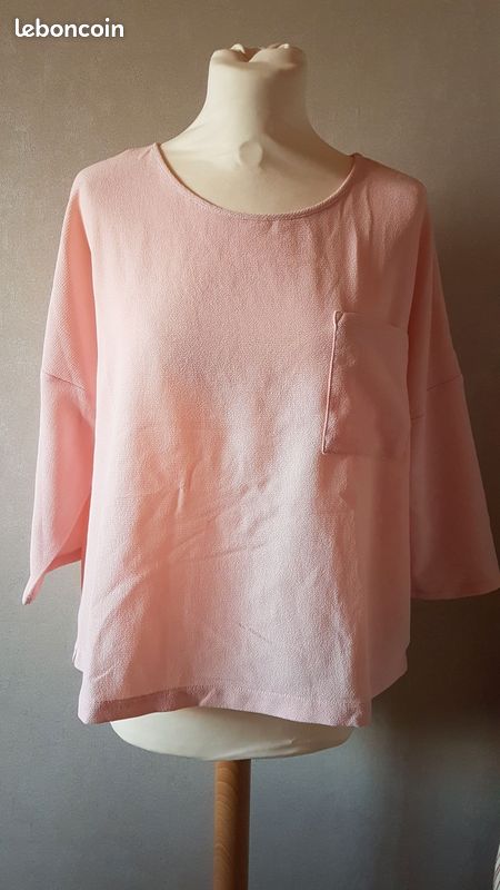 Chemisier blouse 3/4 manches rose pâle taille M Kiabi Vêtements