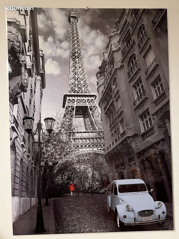 Plaque Métal Décorative Tour Eiffel Et Scooter Vespa - Bleue - Neuve - Déco Murale Rétro