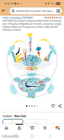 COSTWAY Aire D’Éveil Bébé à Rebond Forêt – Jumperoo Jungle 3 Hauteurs, 9 Jouets, Siège 360°, Musique & Lumières