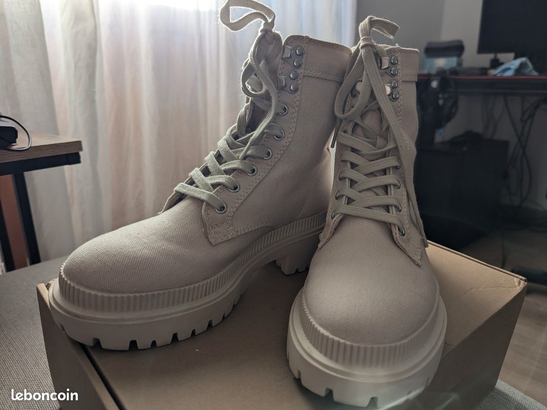 Chaussure Bottines Argentees H&m Bottines à Lacets En Tissu