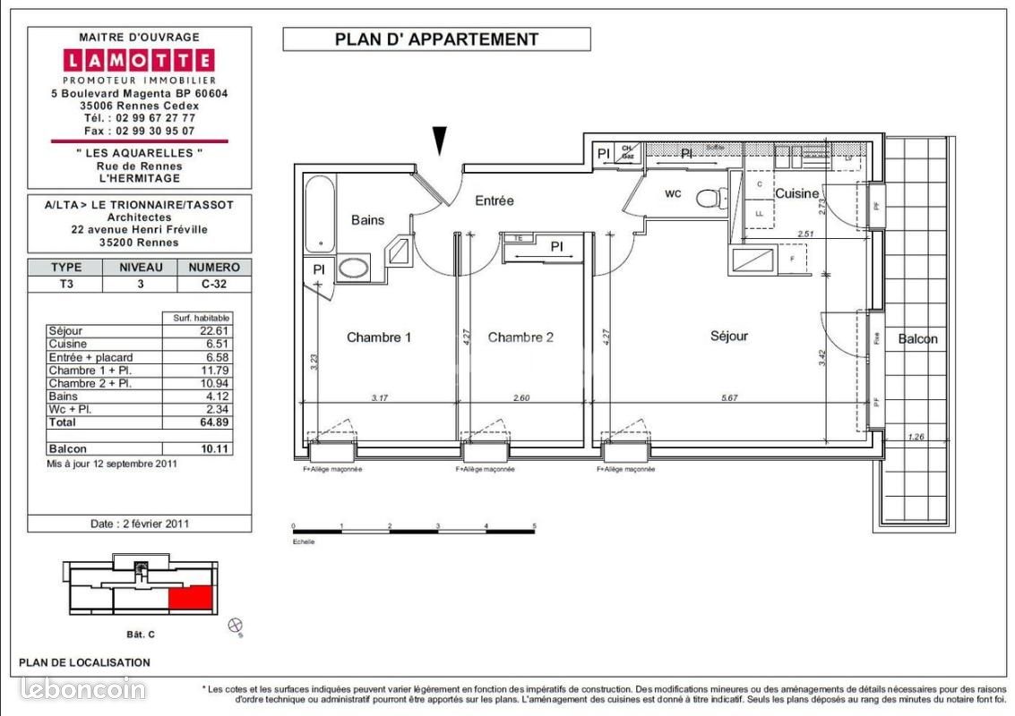Appartement 3 pièces 64 m² · à L'Hermitage · 64 m² · 707 €/mois