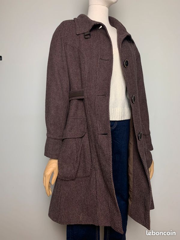 Manteau mi long en majorité laine chiné marron et violine Chattawak #chattawak (image 3)