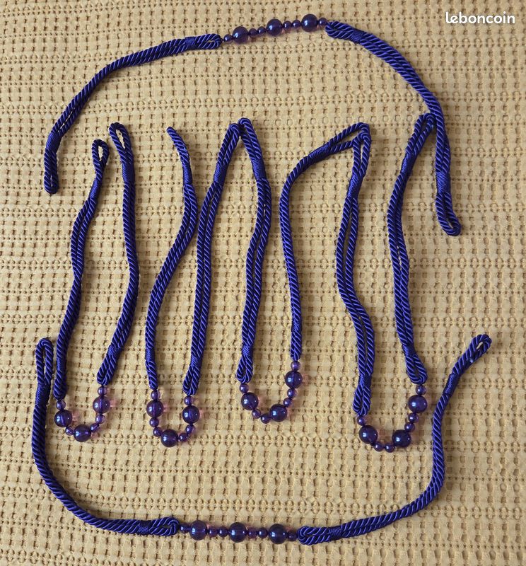 Lot de 6 embrasses rideaux corde violettes et perles transparentes (image 1)