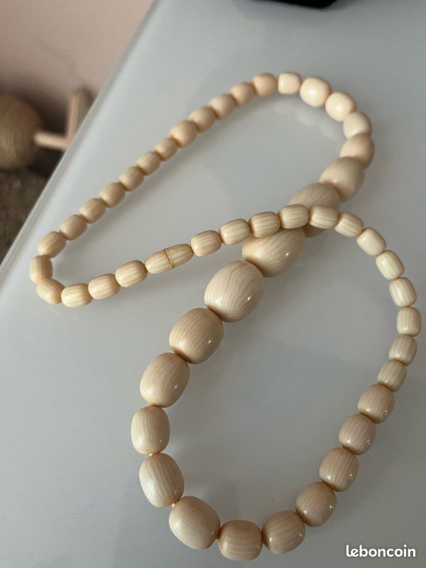 Collier Ancien Vintage Perles En Bois - Longueur 63 Cm, Occasion Bon état