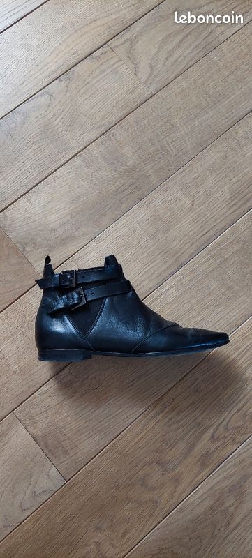 Bottines noires en cuir, marque Stéphane Gontard (image 1)
