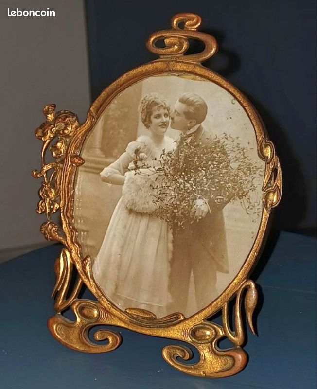 Art nouveau ancien cadre photo ciselé de feuillages en bronze massif début XXe Antiquité (image 15)