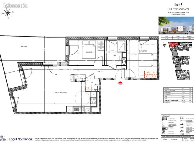 Appartement 3 pièces 66 m² · à Louviers · 66 m² · 772 €/mois
