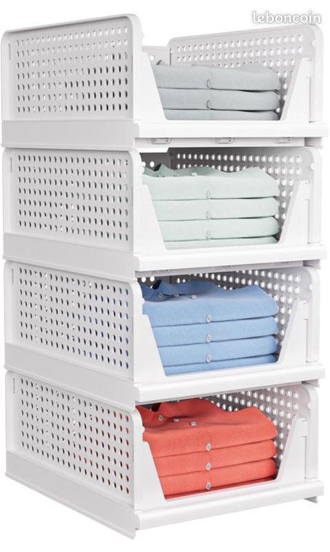 Lot De 5 Organisateurs De Penderie Empilables - Tiroirs Rangement Vêtements, Jouets, Bureau - 43 X 33.5 X 18.5 Cm