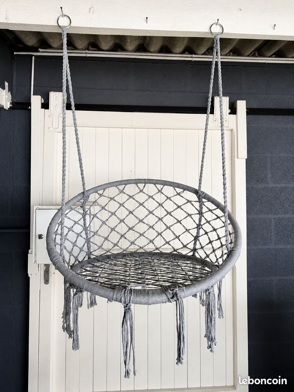 Siège suspendu macramé gris – neuf – style bohème (image 2)