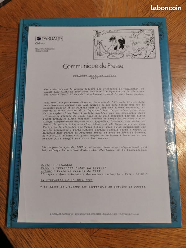 Dedicace de fred dans philemon avant la lettre + questionnaire rempli par fred + communiqué de presse ttbe (image 4)